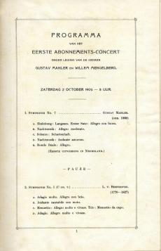 Eerste Nederlandse uitvoering van de Zevende Symfonie van Gustav Mahler op 2 oktober 1909 in Den Haag. Nederlands Muziek Instituut