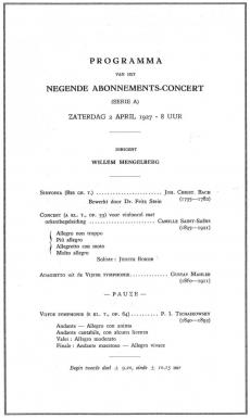 Programma van het abonnementsconcert op 2 april 1927