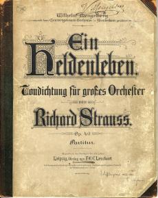 Omslag van 'Ein Heldenleben' van Richard Strauss met de opdracht aan Mengelberg en het Concertgebouworkest. Nederlands Muziek Instituut