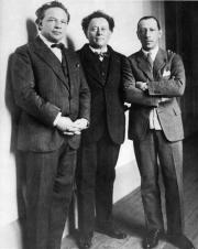 Ottorino Respighi, Willem Mengelberg, Igor Stravinsky, Amsterdam 1926. Bron: Nederlands Muziek Instituut